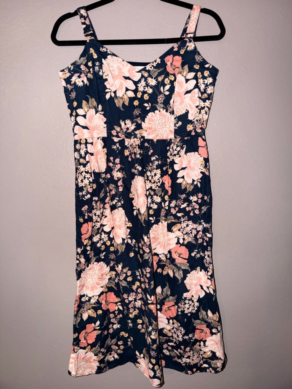 Cynthia Rowley 100% Linen Floral Dress Navy Pink Pockets Size 6
Brand
